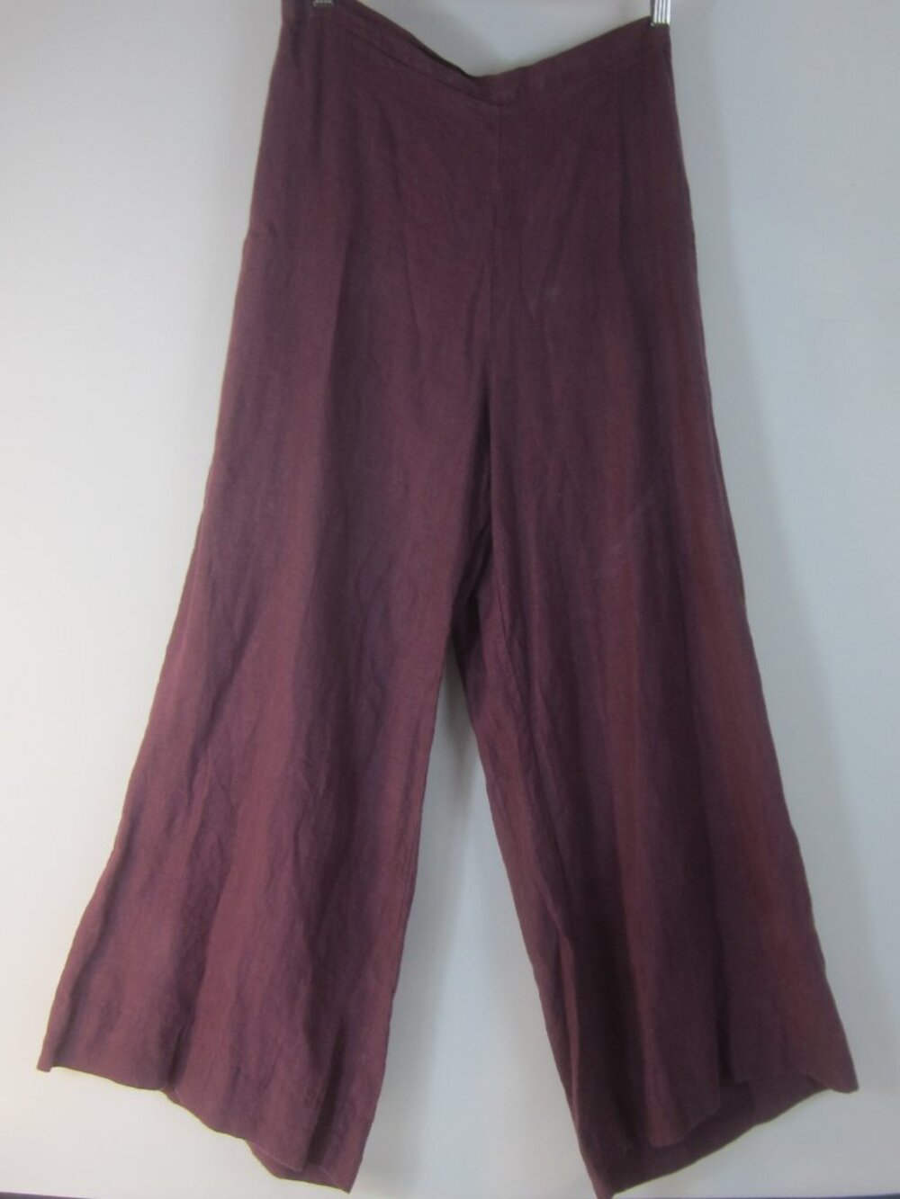 Bryn Walker Women M Eggplant Purple Wide Leg Pants 100% Linen Elaticized Waist
